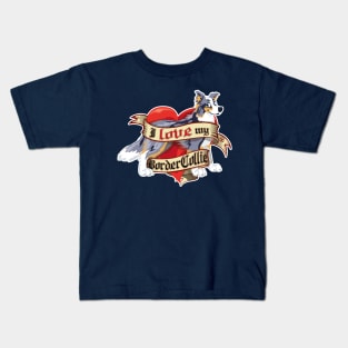 I Love My Border Collie - Blue Merle Tricolor Kids T-Shirt